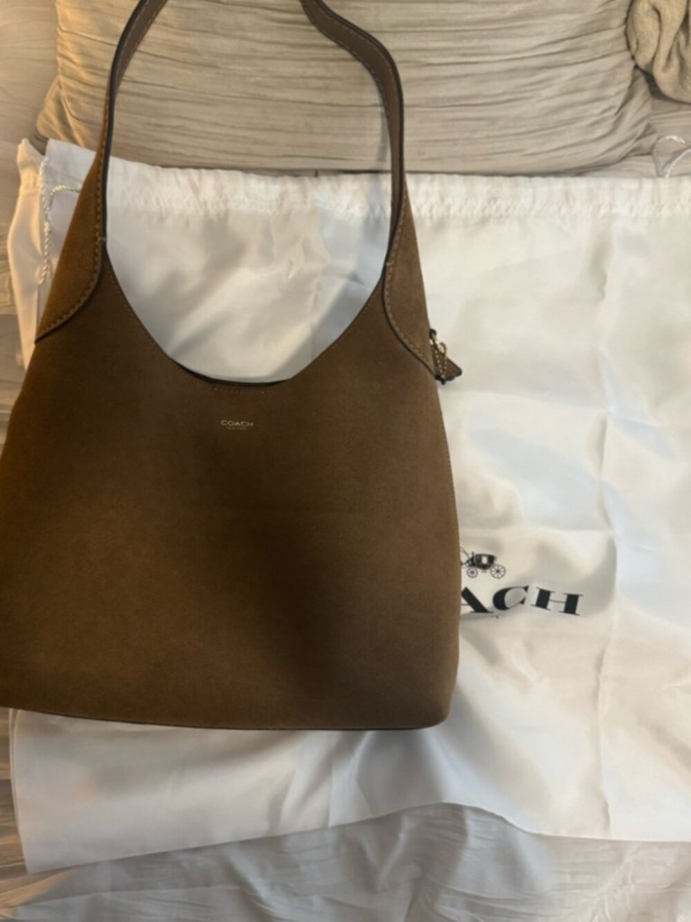 Coach Minimalist Suede Hobo Bag - Brown - Picture 2 of 5